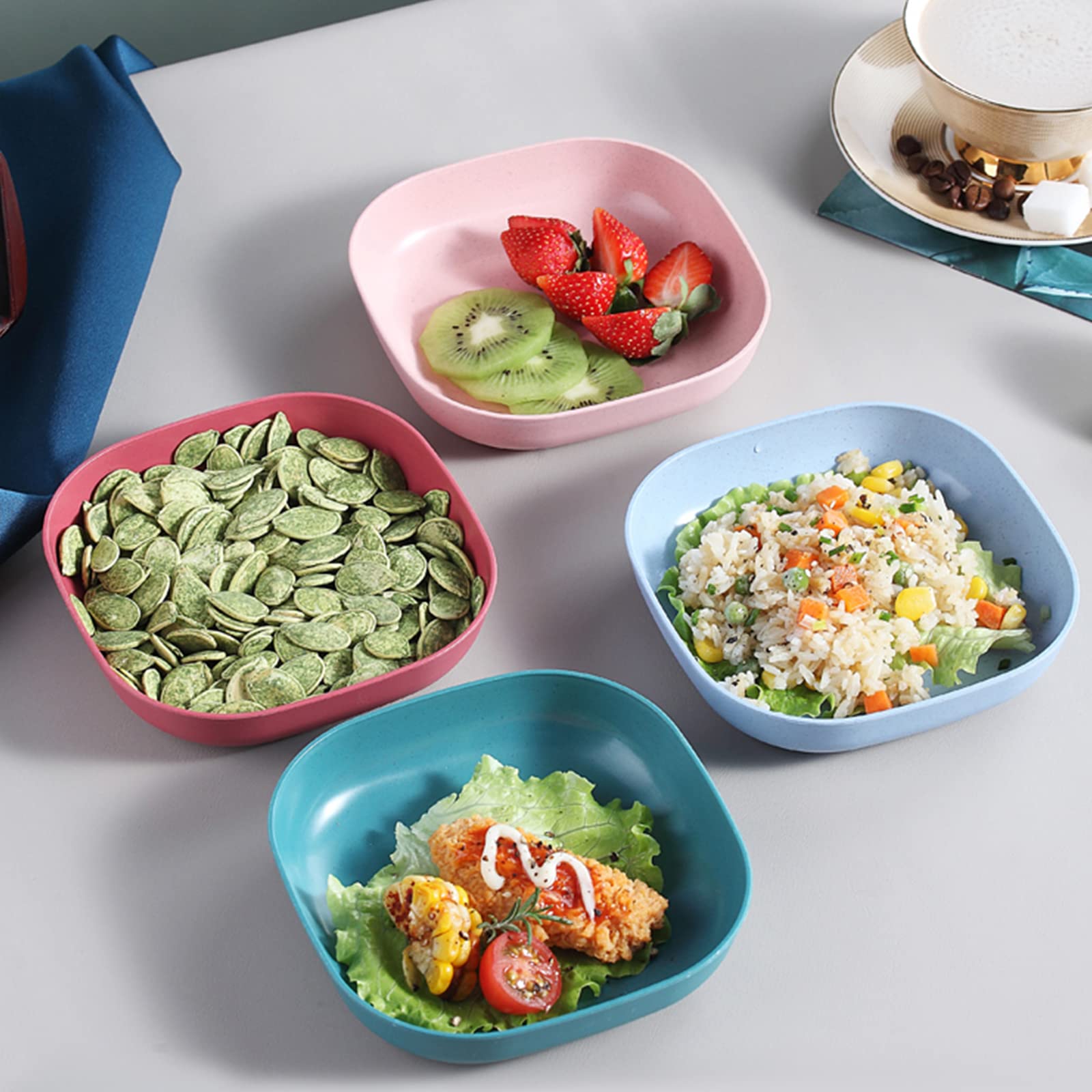 Wolpin Square Plastic Dinner Plate Set (Set Of 10 Pcs) Colorful Snacks/Breakfast Plate With Stand